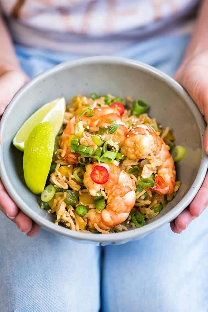 Making this 10 minute shrimp fried rice could not be quicker or easier and it tastes miles better than takeaway. An excellent midweek meal that's sure to become a family favourite.