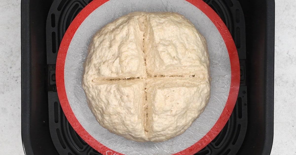 soda bread in the basket of an air fryer