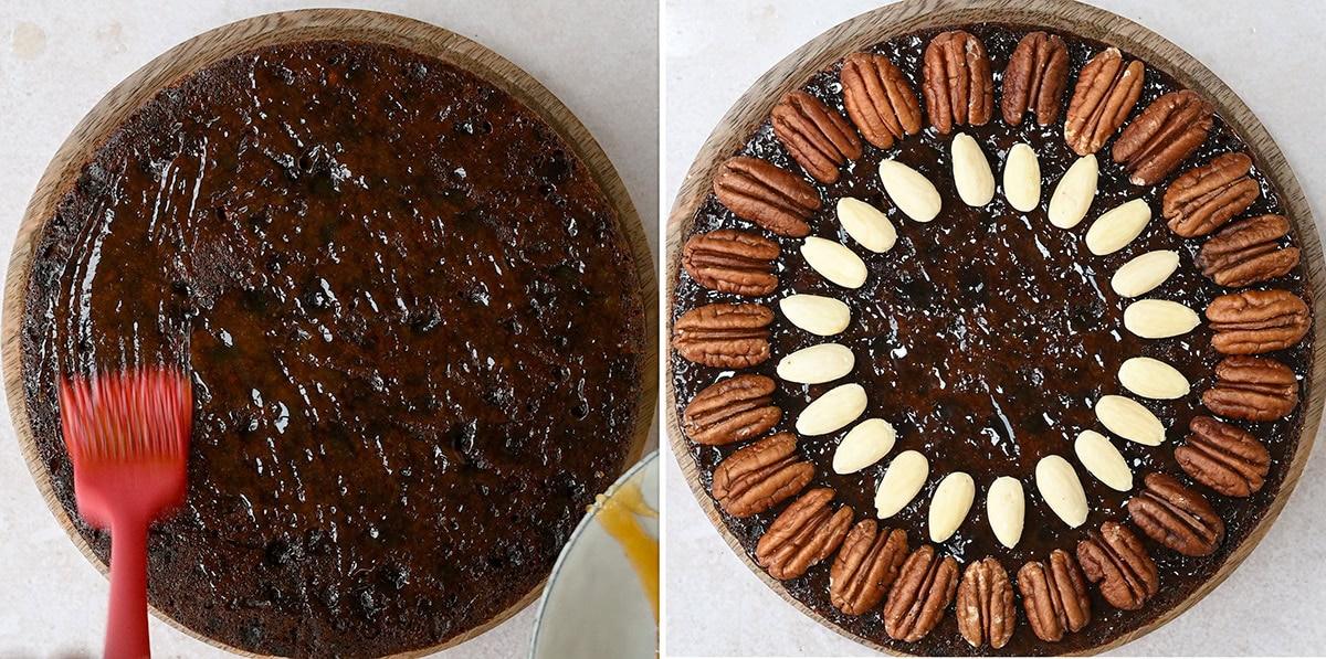 decorating a 4 ingredient fruit cake (collage)