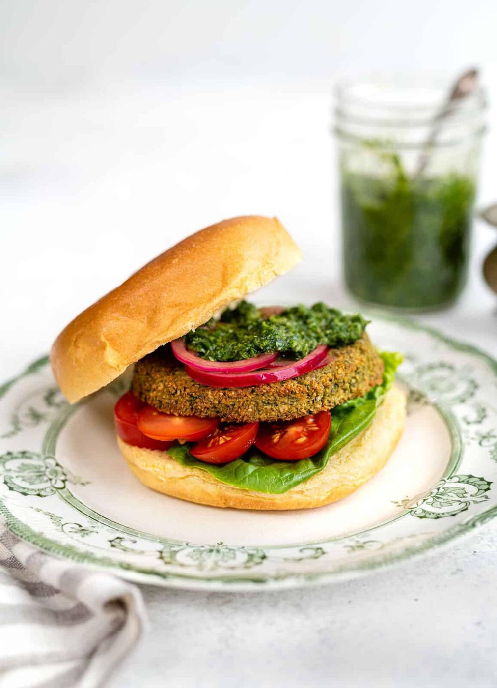 Falafel burger in a brioche bun