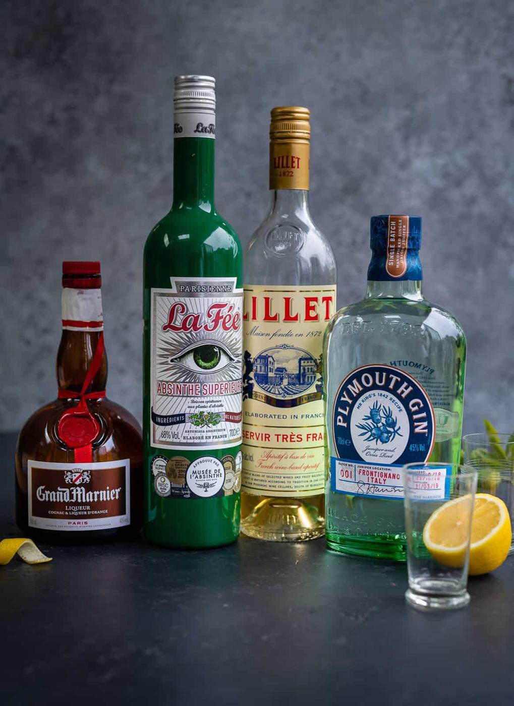 Ingredients in Corpse Reviver 2 Grant Marnier, Absinthe, Vermouth, gin and lemon
