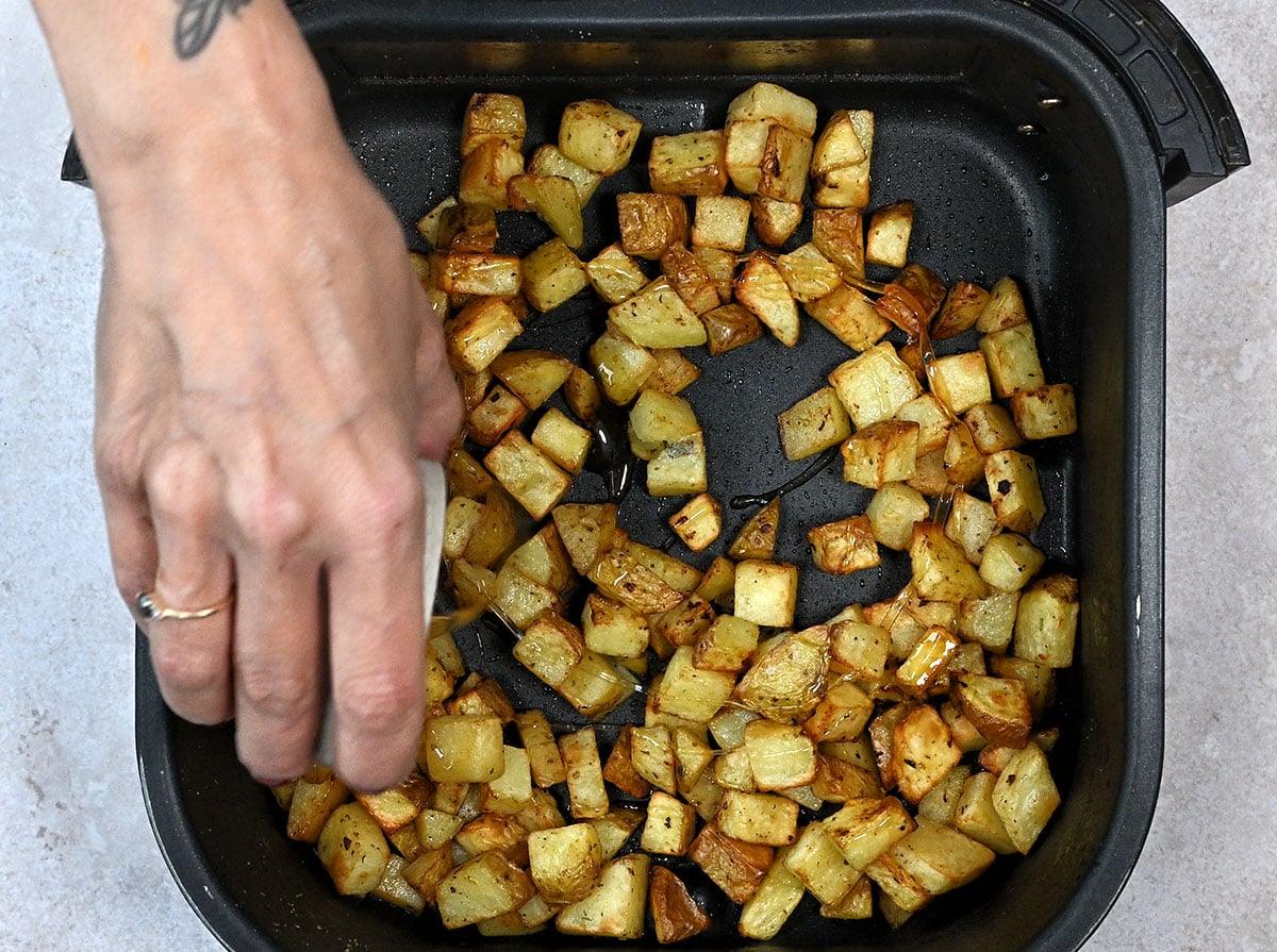 drizzling cubed roasted potatoes with honey