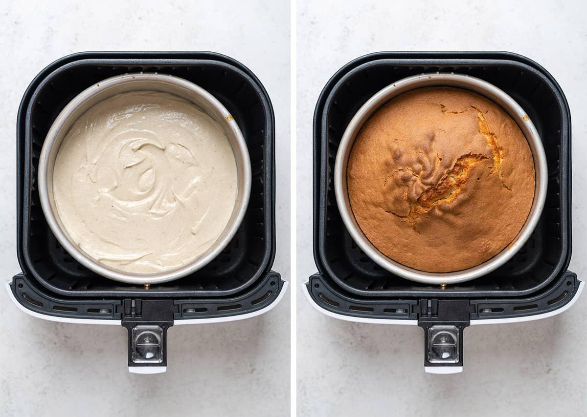 Sponge cake in an air fryer before and after baking