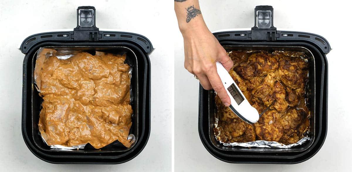 Chicken sharwama inan air fryer before and after cooking