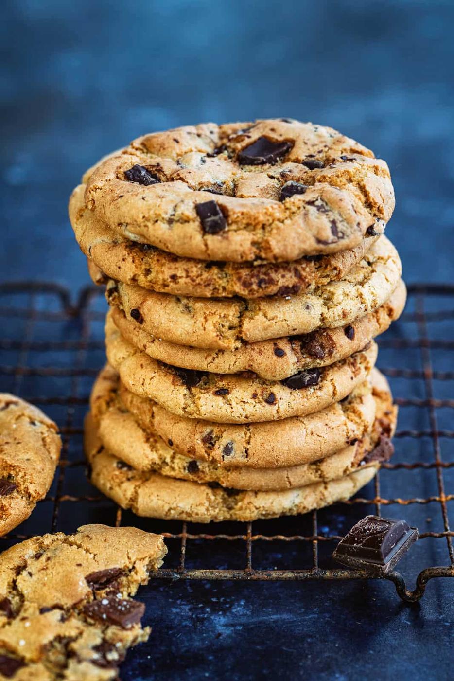 A stack of chocolate chip cookies