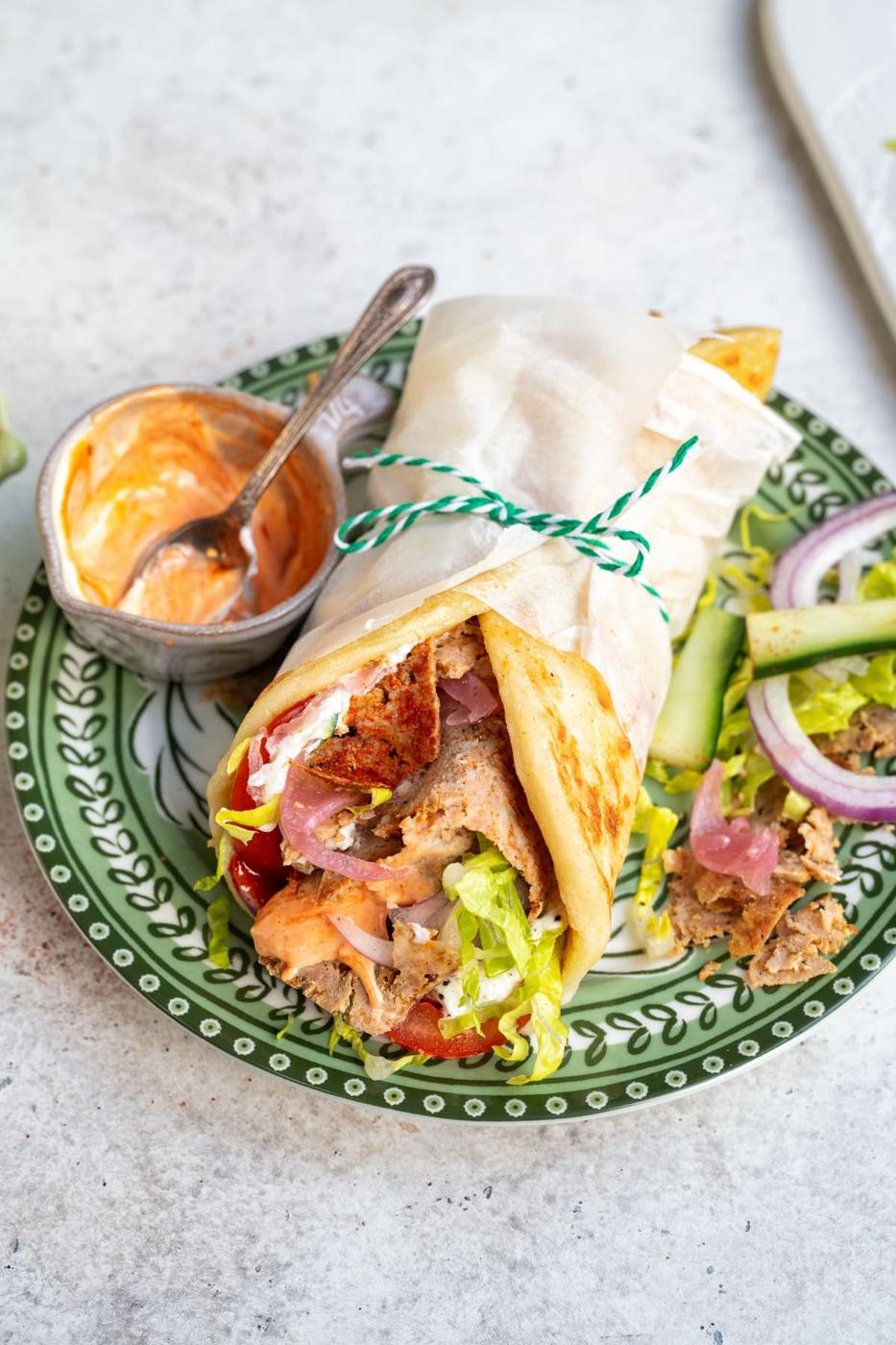 air fryer Doner kebab on a plate