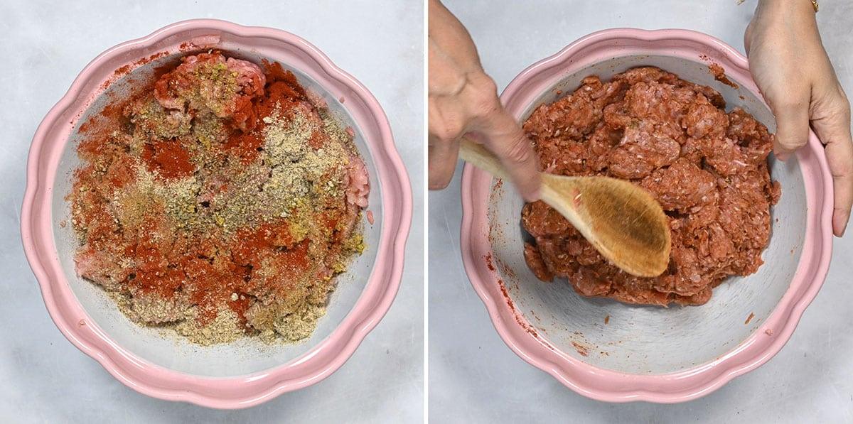 mixing ingredients for air fryer doner meat collage