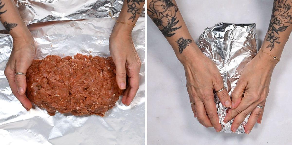 prepping doner meat collage