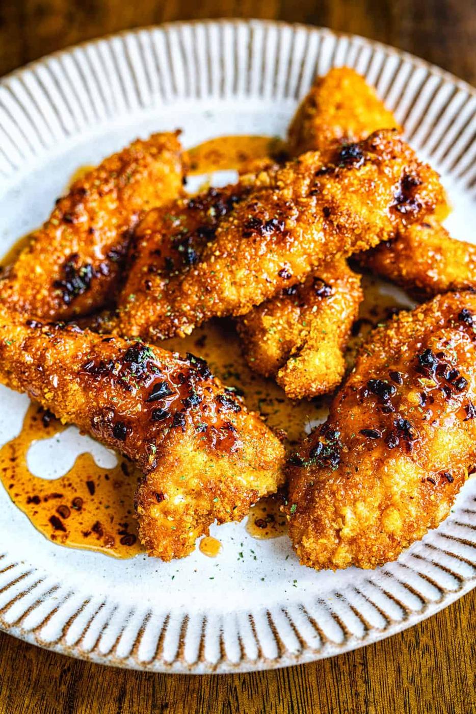 Plate of hot honey chicken tenders