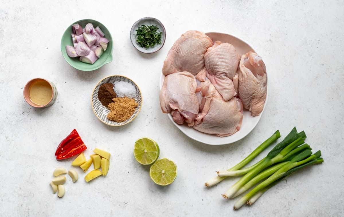 ingredients for Jerk chicken on a white background