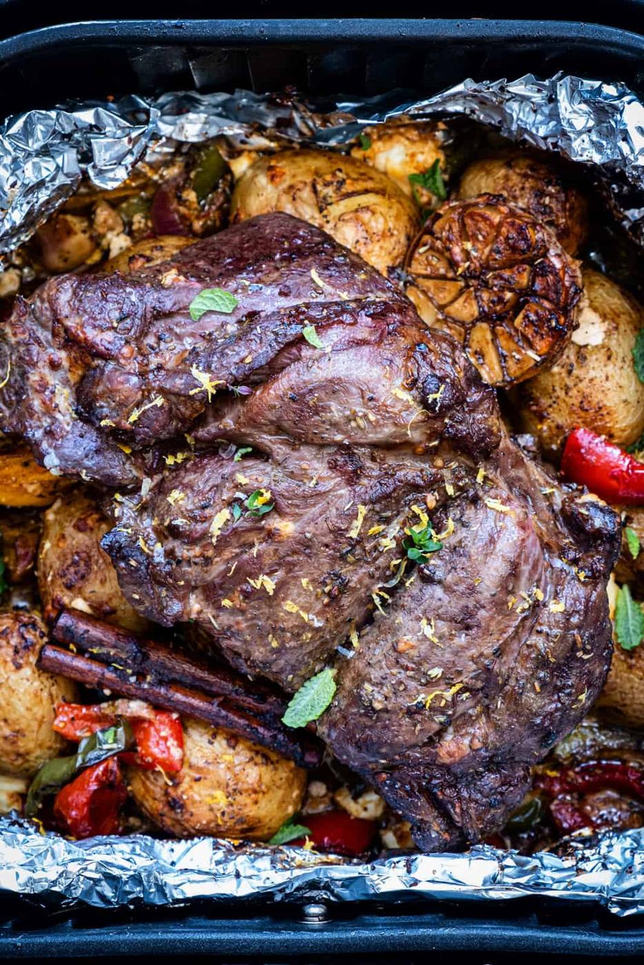 close up on air fried lamb kleftiko
