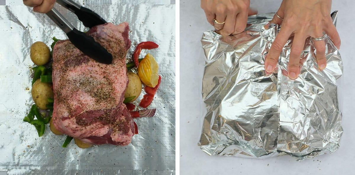 Preparing lamb kleftiko for the air fryer collage