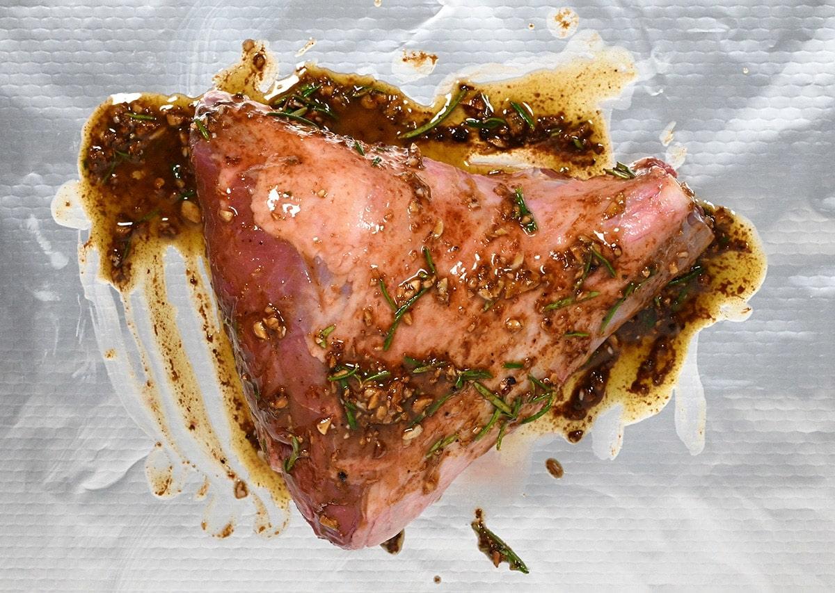 half leg of lamb covered with marinade