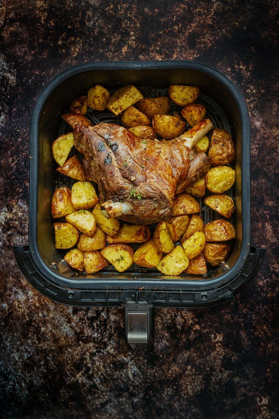 Air Fryer Half Leg of Lamb with Potatoes