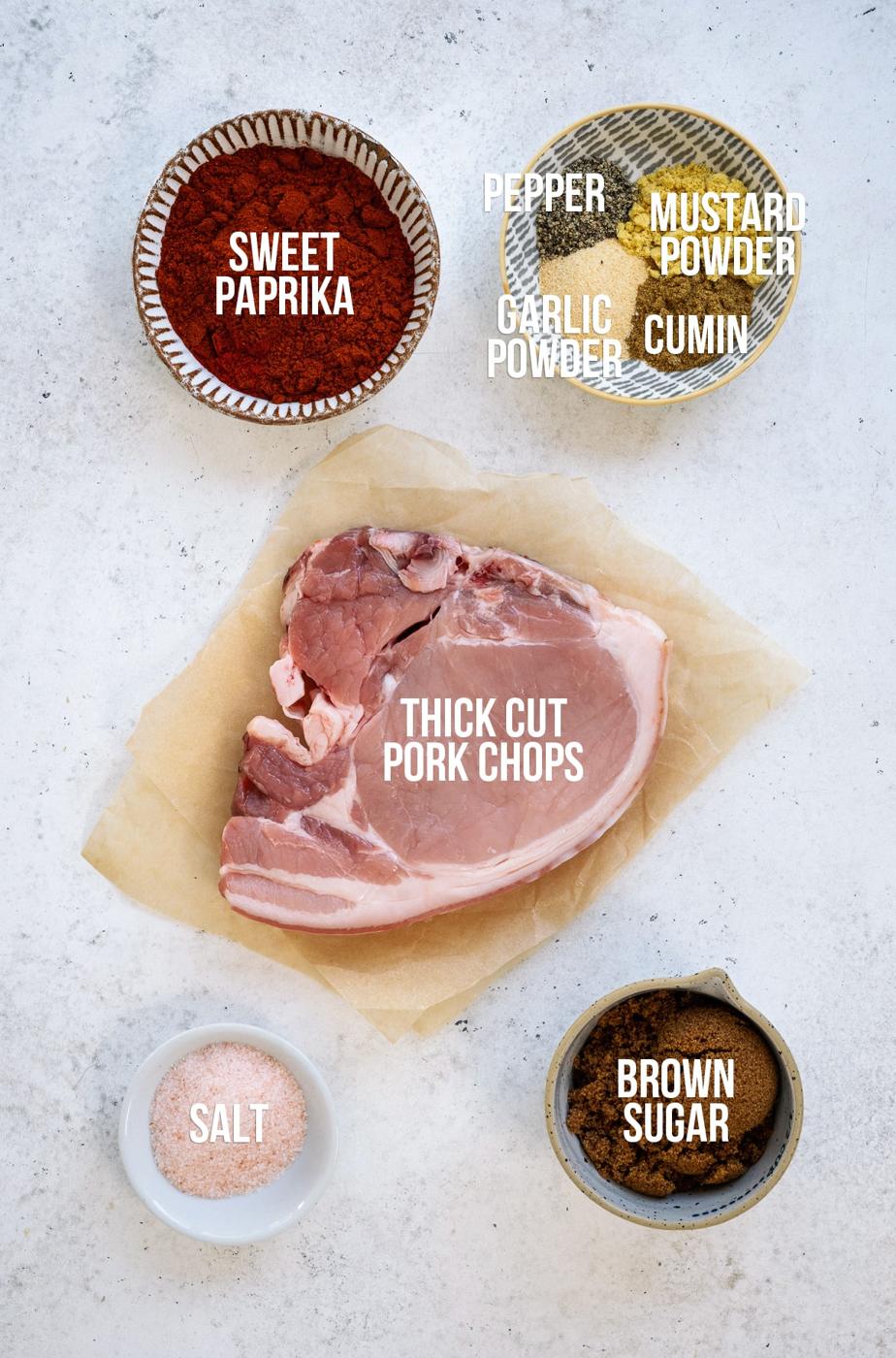 ingredients for air fryer pork chops with captions