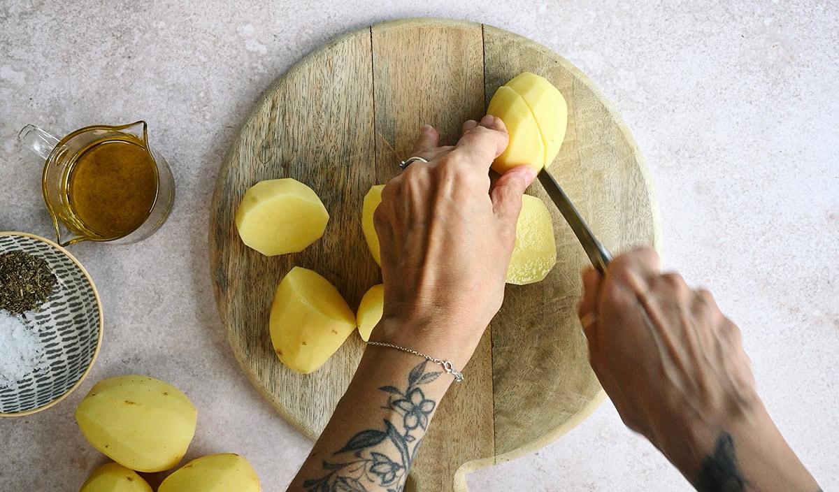 cutting potatoes