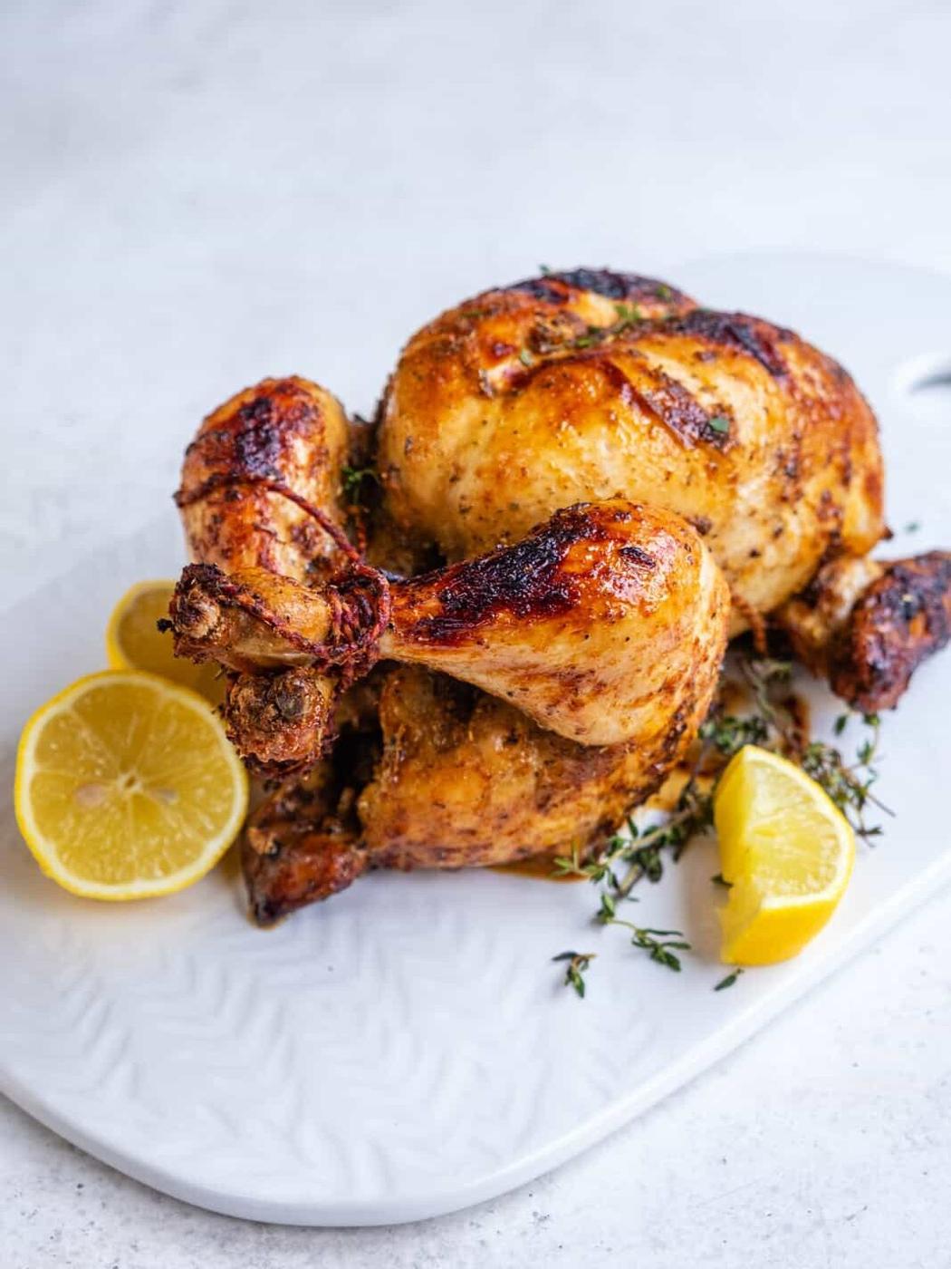 Air Fryer Rotisserie Chicken on a platter