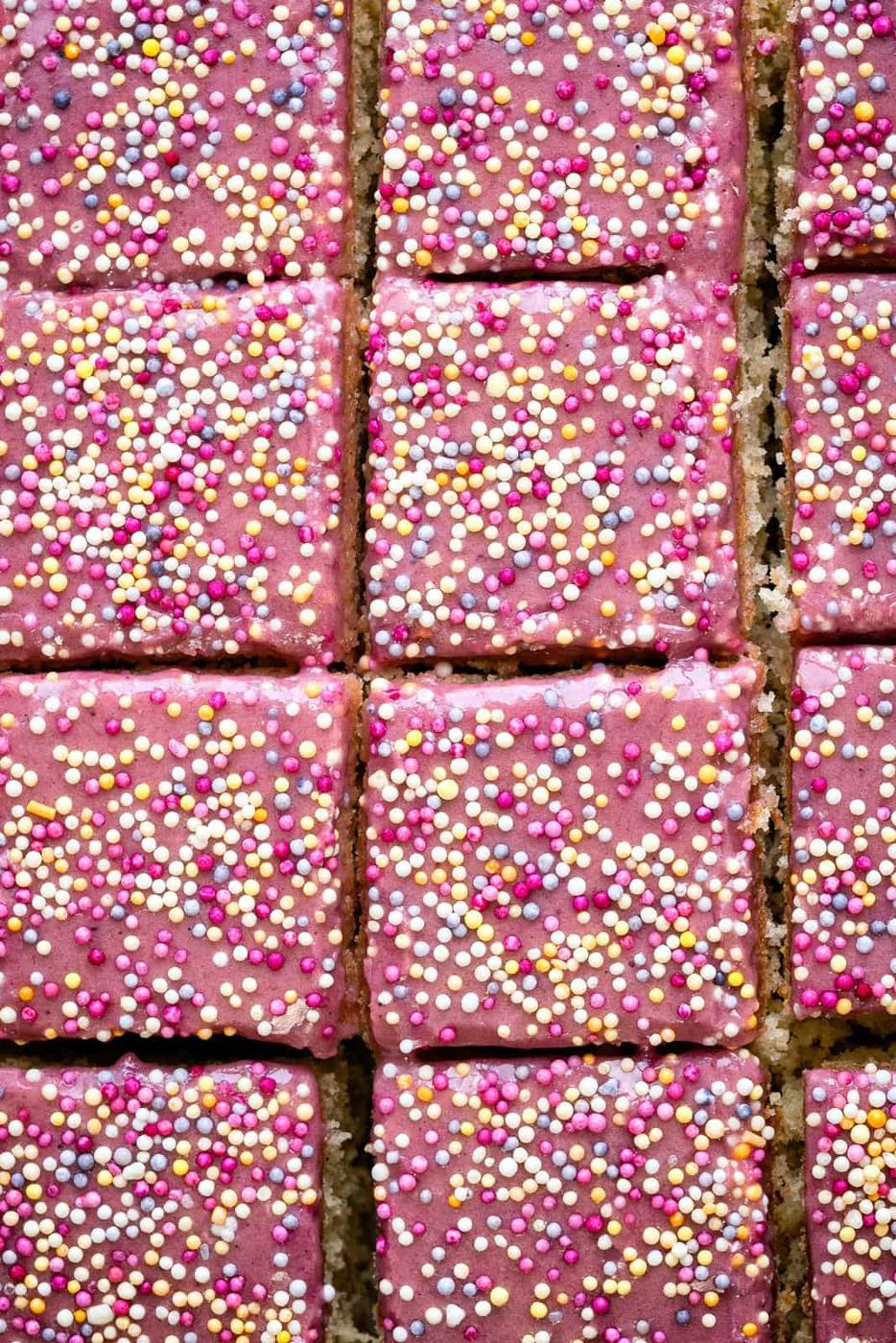 Close up on sprinkle cake, sliced