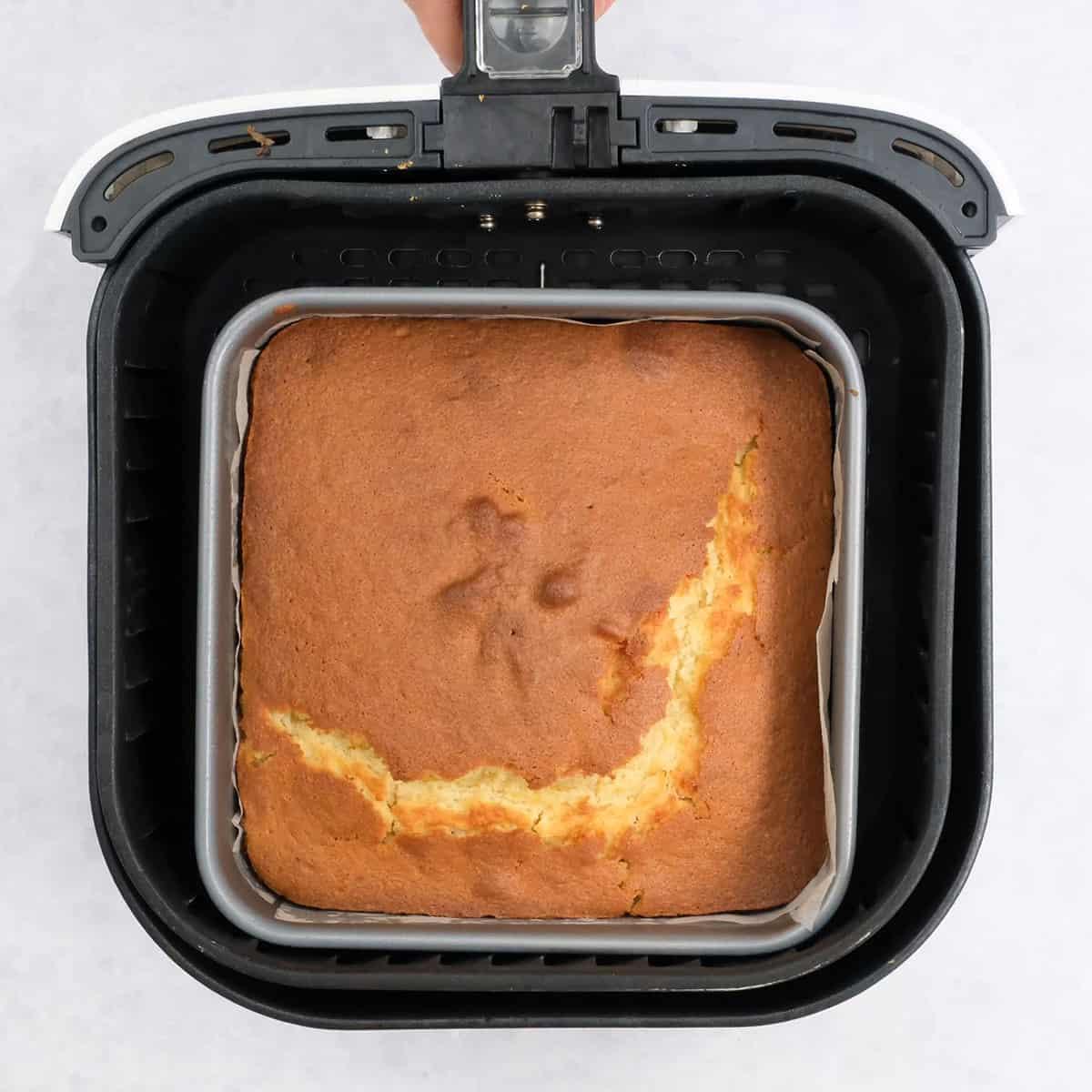 School cake baked in an air fryer basket