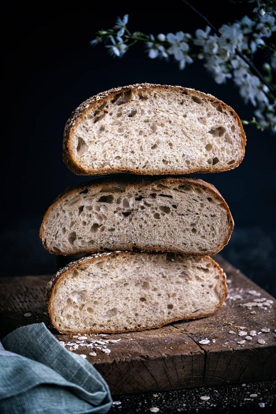 sourdough loaves, slices, on a board