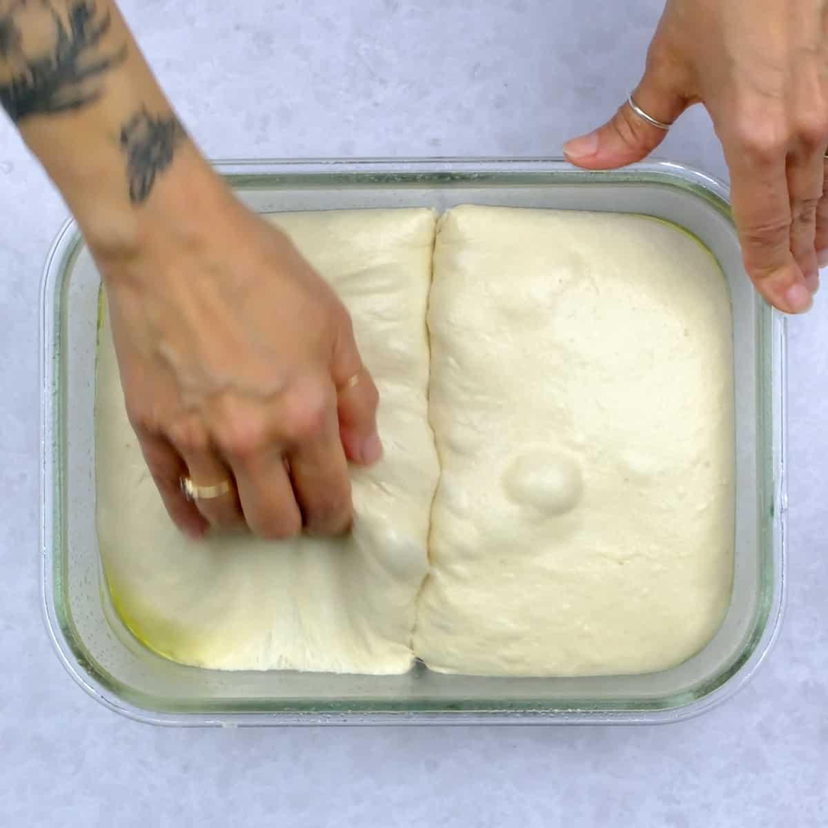 dividing sourdough in half