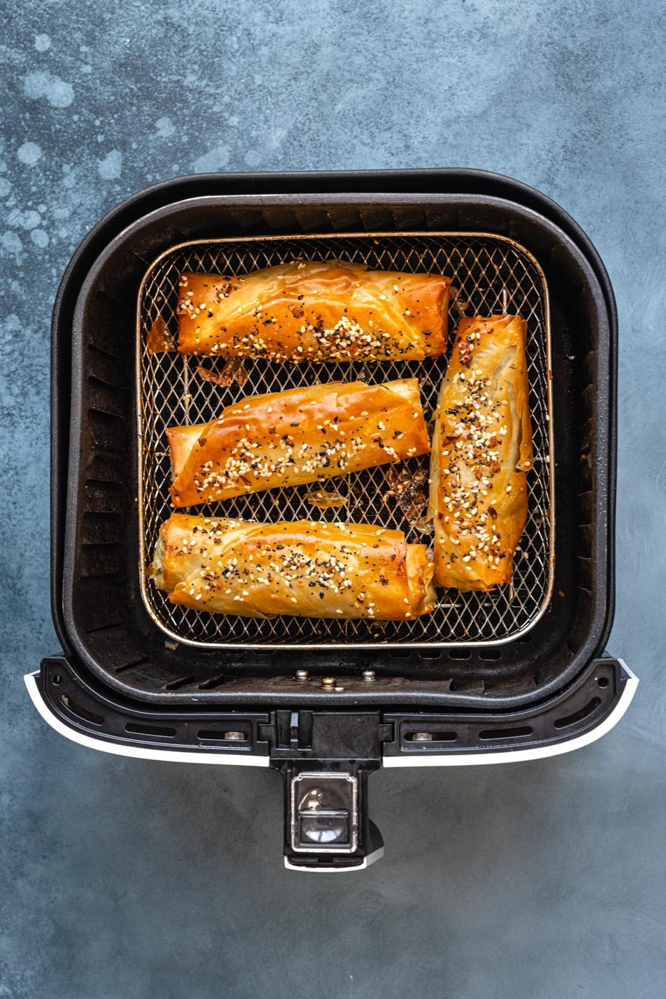Greek spanakopita rolls in an air fryer