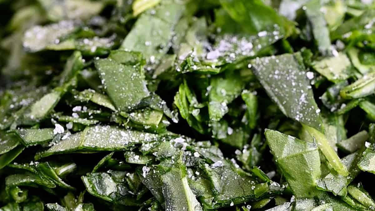 chopped spinach sprinkled with salt