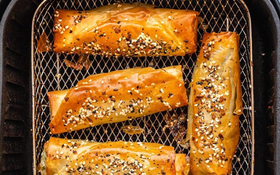 Greek spanakopita rolls in an air fryer
