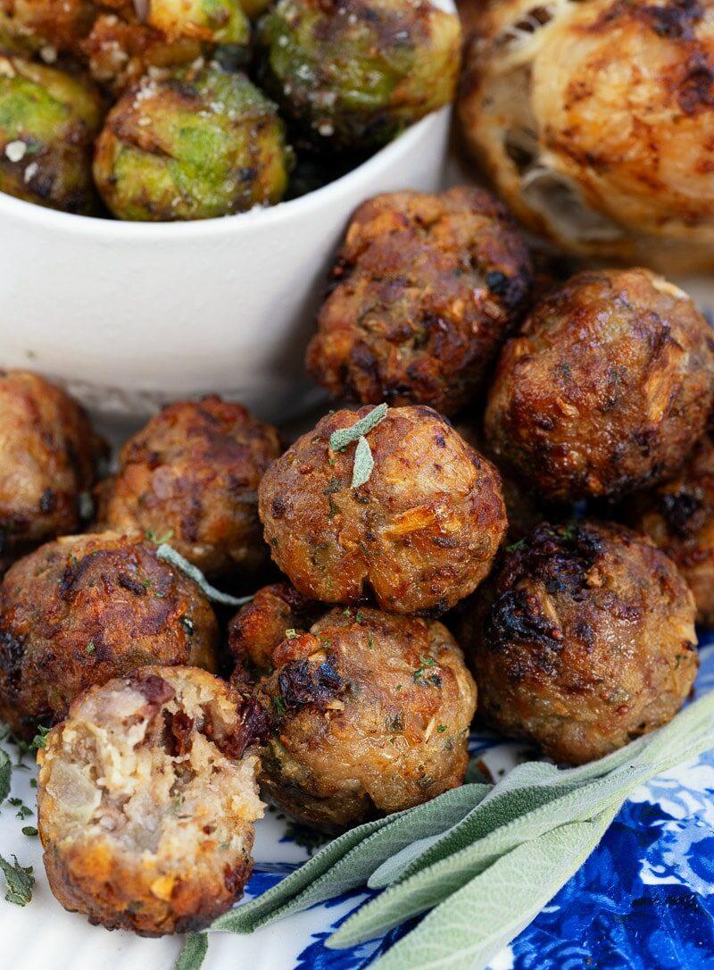 close up on stuffing balls on a platter