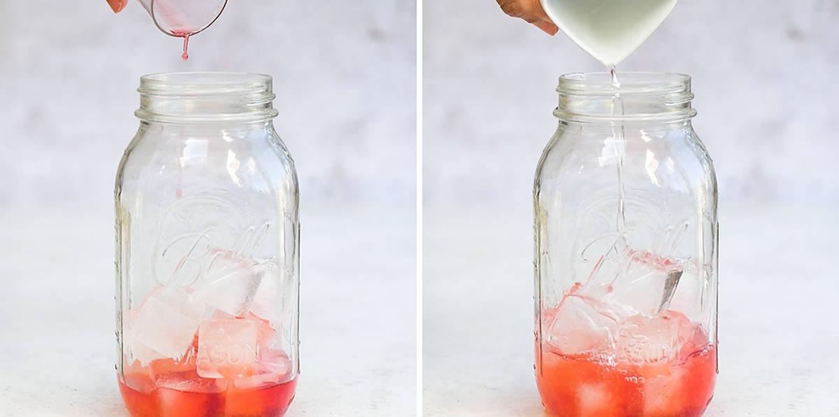 making an Aperol and tequila cocktail collage