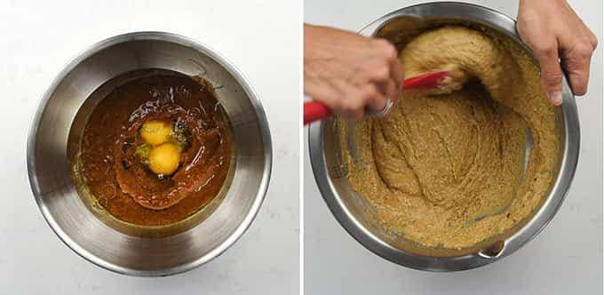 mixing ingredients for apple bread collage