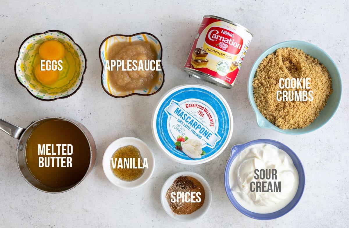 apple cheesecake ingredients, labelled