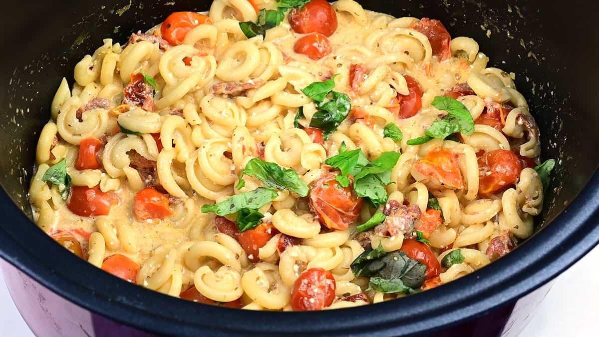 Baked feta pasta in a slow cooker