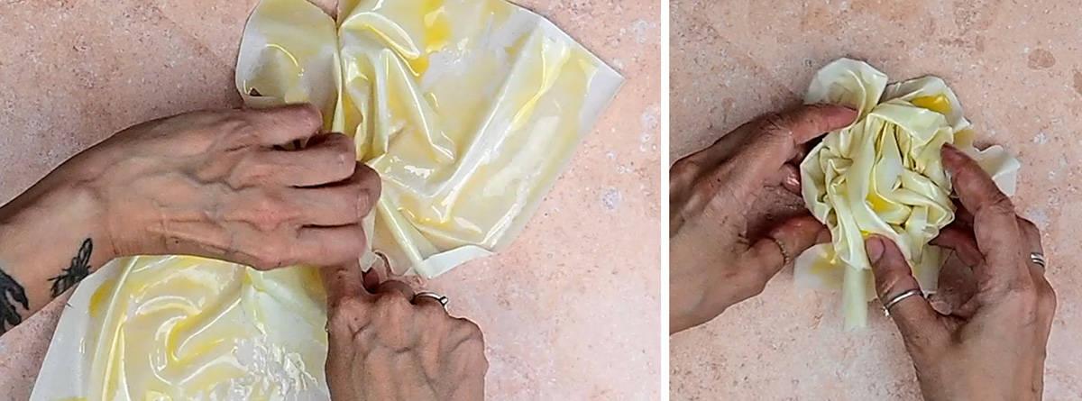 Making phyllo roses collage