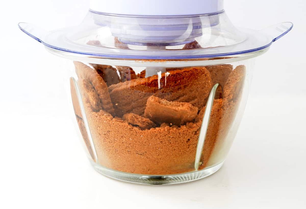 Processing cookies into crumbs in a mini chopper