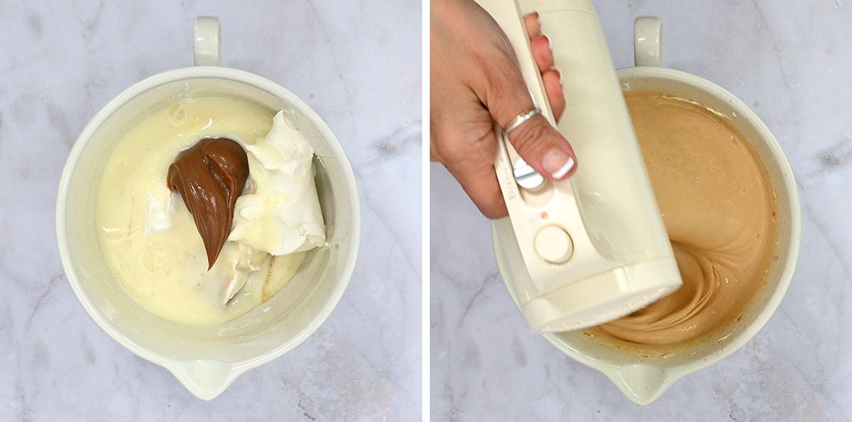 collage showing how make a Banoffee cheesecake filling