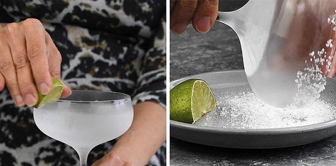 Frosting the rim of a coupe glass with salt