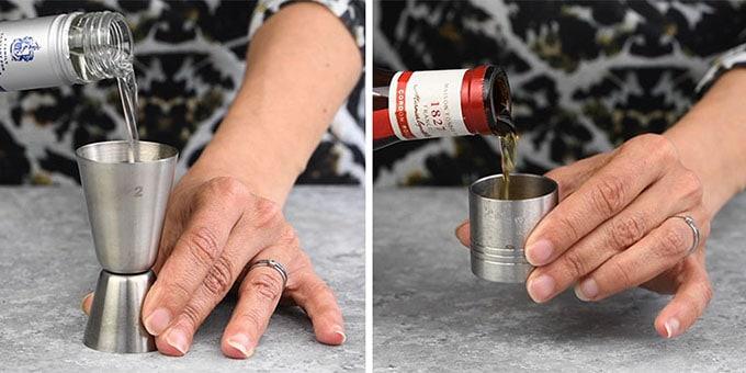 Measuring spirits for a Cadillac Margarita collage