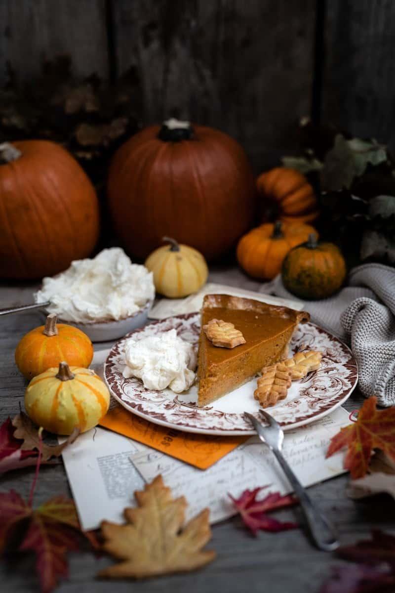 Slice of homemade pumpkin pie