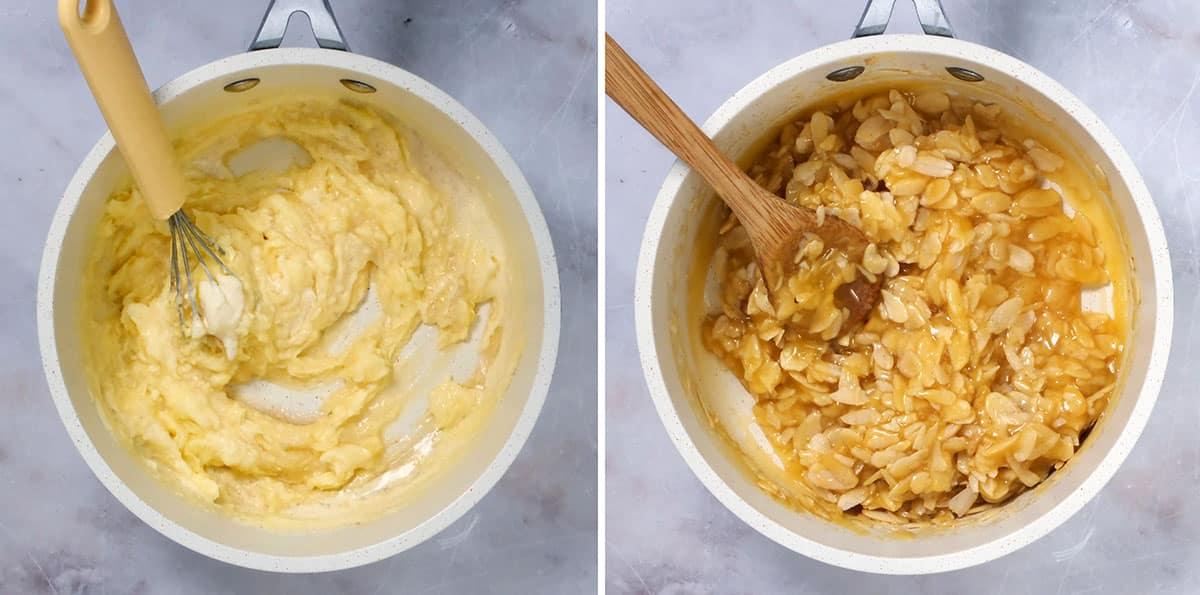 making crunchy almond topping, collage