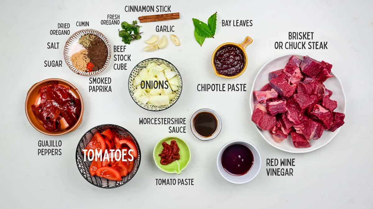 Ingredients for Birria tacos