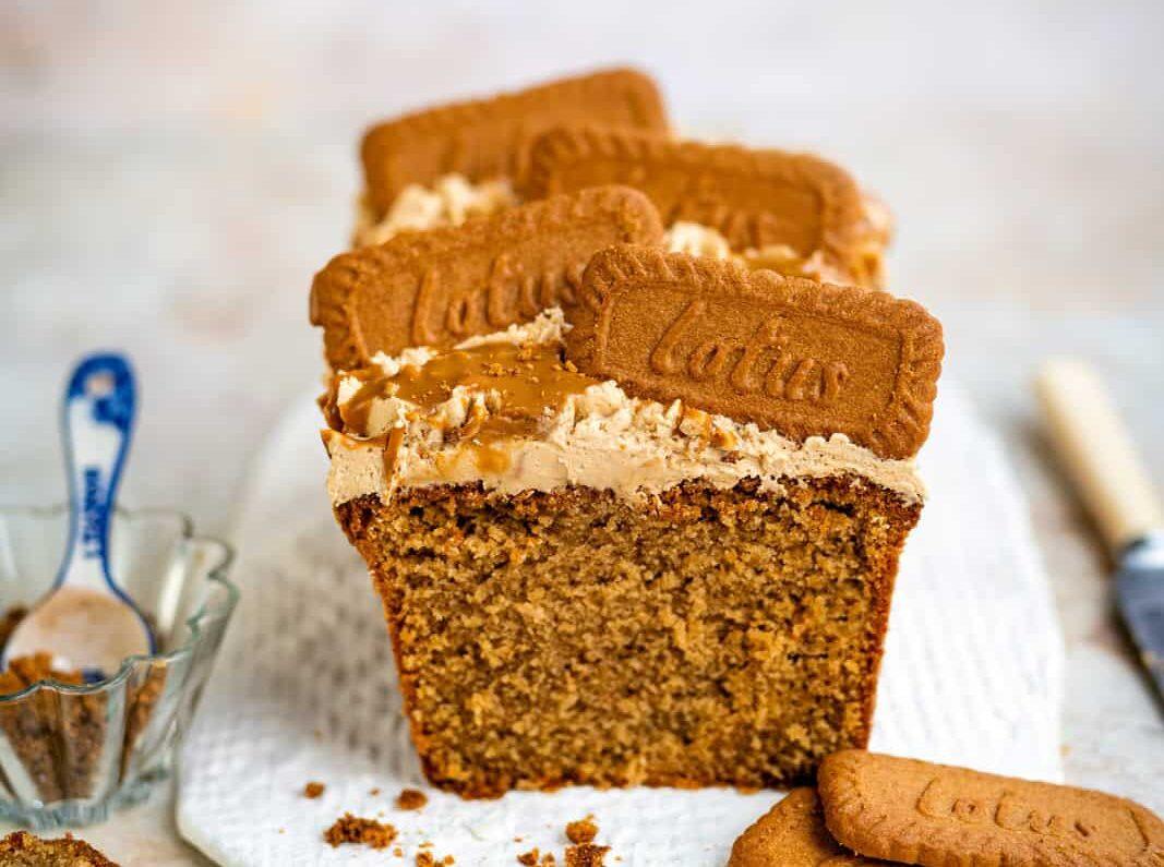 Lotus Biscoff Loaf Cake with buttercream frosting