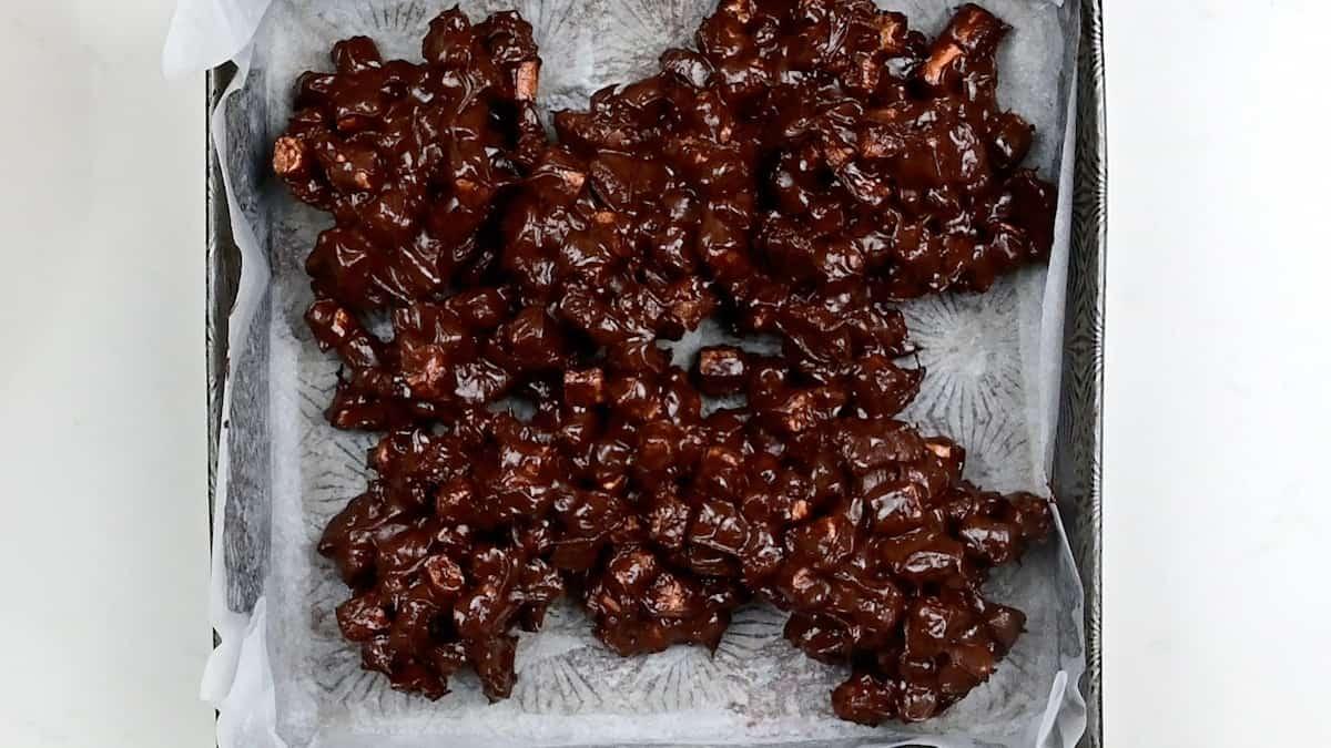 Rocky road mixture in a square tin