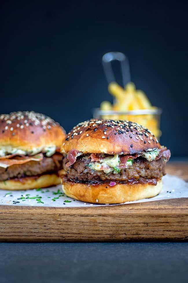 Blue Cheese Burgers With Crispy Pancetta