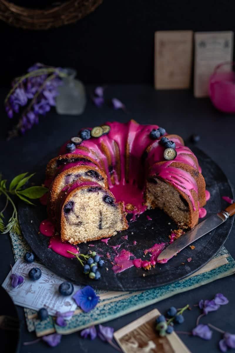Sliced blueberry pound cake