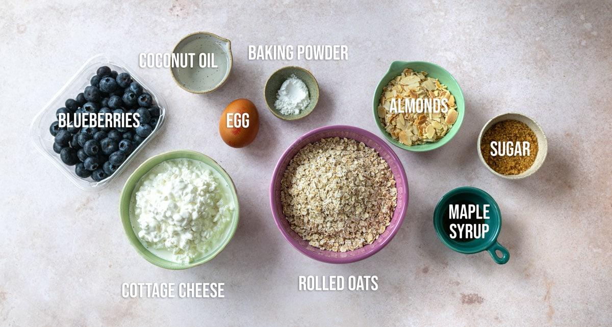 ingredients for cottage cheese oat bake with blueberries