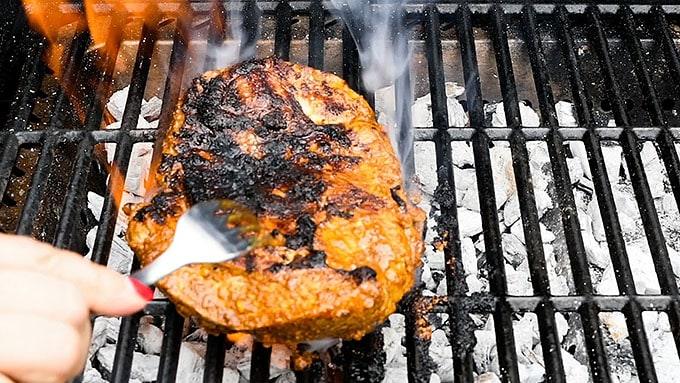 BBQ lamb flare up on the grill
