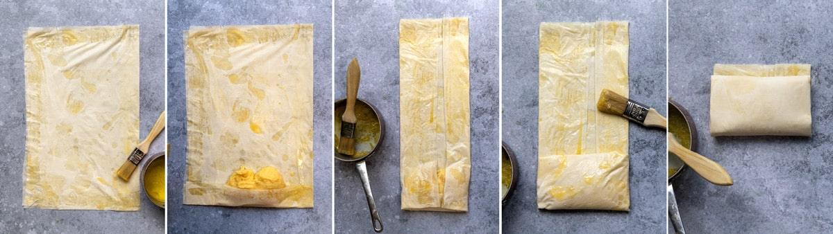 collage showing how to assemble Bougatsa