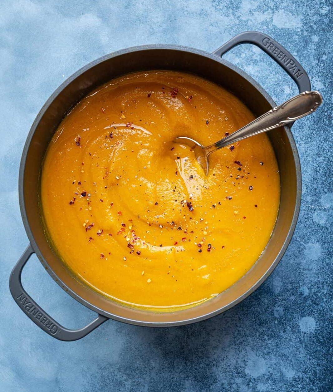 Pot of butternut squash soup