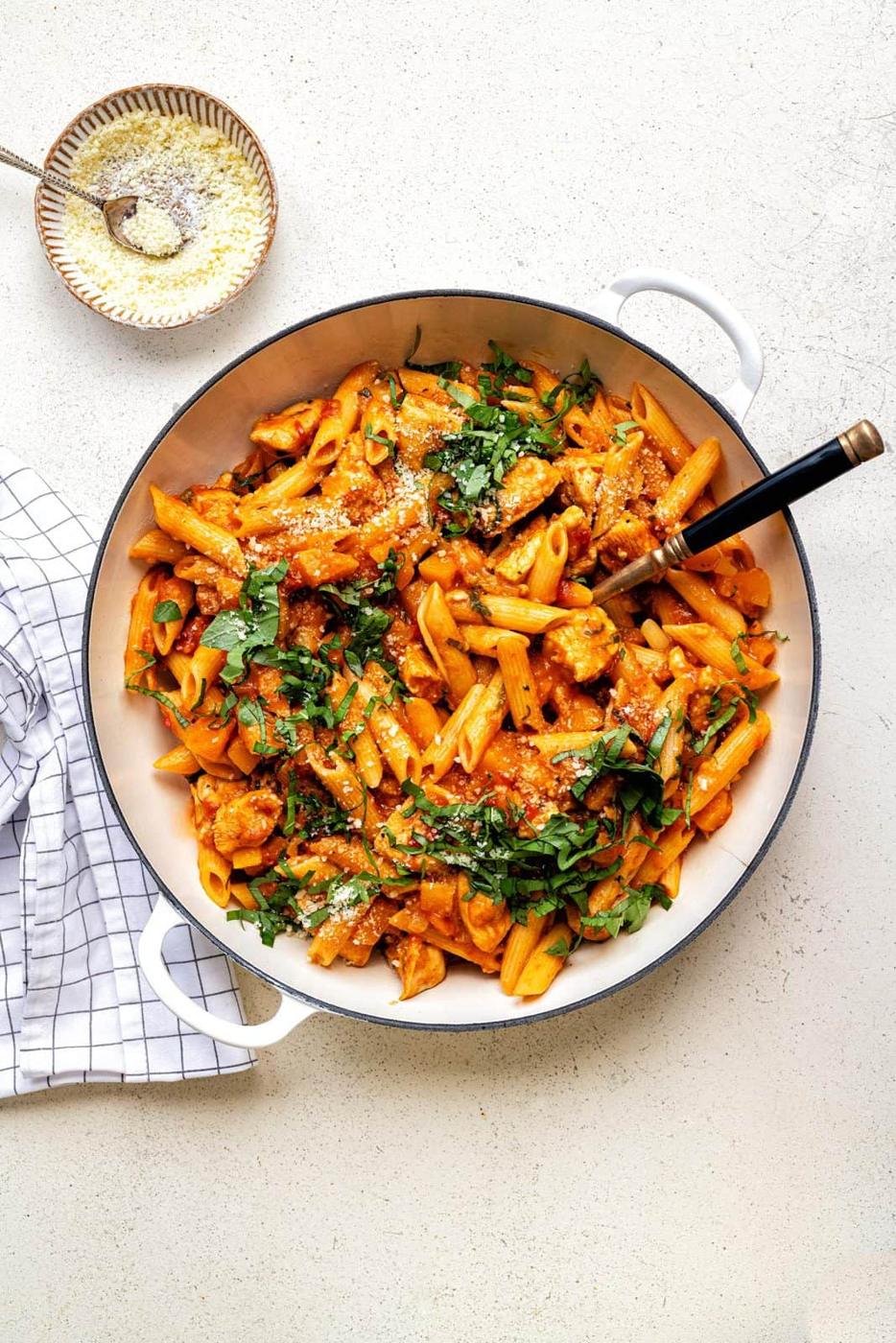 Cajun Chicken Pasta in a large casserole dish
